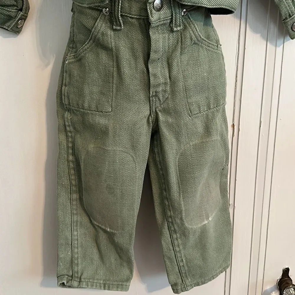 Vintage 70s‎ Sears green denim jean jacket/pants & matching western shirt